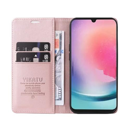 Compatible with Samsung Galaxy A25 Wallet Case PU Leather Flip Folio Case with Card Holder Magnetic Closure Shockproof Protective Phone Cover Rose Gold - color: Rose Gold, size: Samsung A25