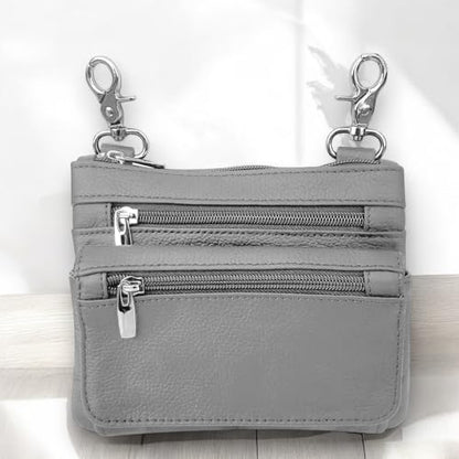 SILVERFEVER Leather Bike Rider Accordion Bag Cross Body Belt Phone Pack Pouch (Gray) - color: Gray