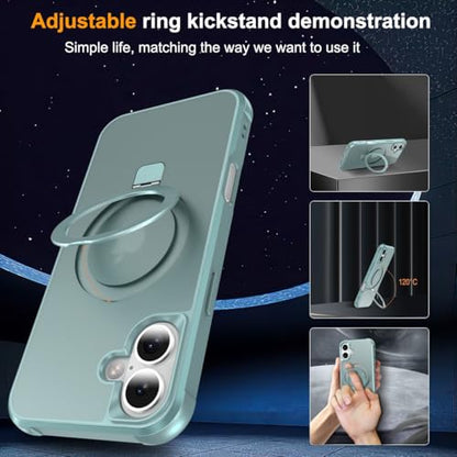 CHAOFEnG Magnetic Compatible with iPhone 16 Case with Stand [Military Grade Drop Tested][Compatible with Magnet] Ring Translucent Slim Hard Back Soft Edge, Teal Green - color: Teal Green, size: iPhone 16