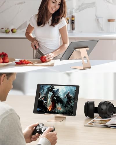 OMOTON T1 Adjustable Tablet Stand for Desk, Aluminum Holder for iPad Gold - color: Gold