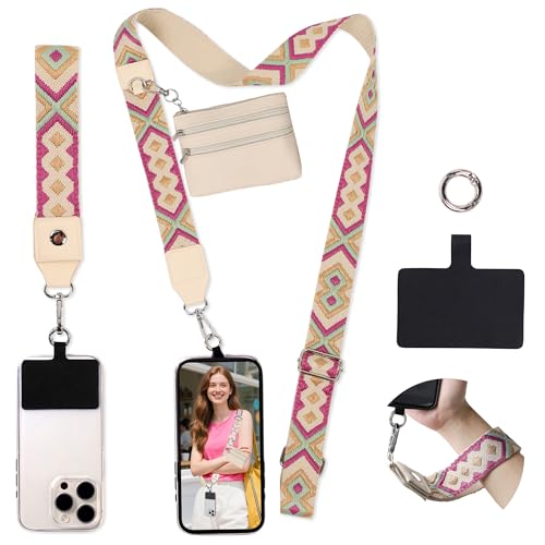 FUVLIFE Cell Phone Lanyard Crossbody, Clip and Go Phone Strap with Wallet - color: Soft Boho