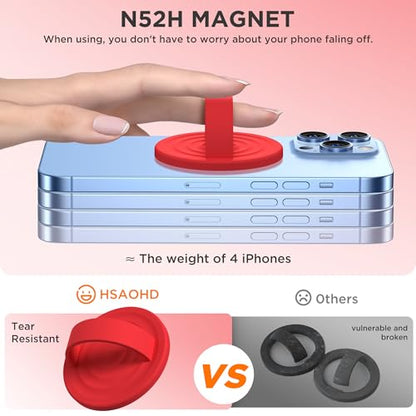 Upgraded Magnetic Phone Grip, Liquid Silicone Soft and Portable, Removable Finger Loop Ring Grip Holder for iPhone, Strong Magnetic Attraction, Compatible with MagSafe Phone Case, Red - color: Red