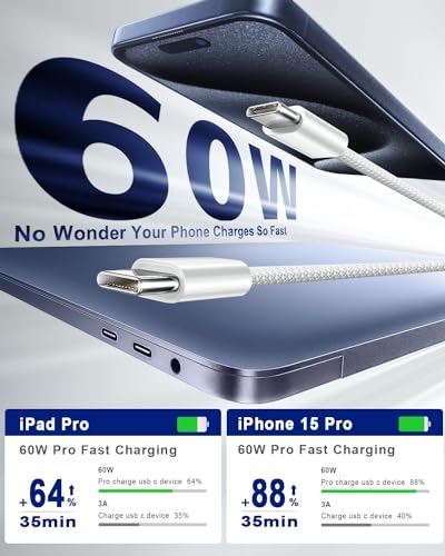 [Apple MFi Certified] USB C to USB C Cable for iPhone 17 Fast Charger Woven - size: [6.6/6.6/6.6] FT