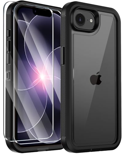 for iPhone 17e Case & iPhone 16e Case, Military-Grade Drop Protection Dual-Layer Rugged Shell with Screen Protector, Full-Body Non-Slip Shockproof Heavy Duty Protective Bumper Phone Cover (Clear) - color: Clear