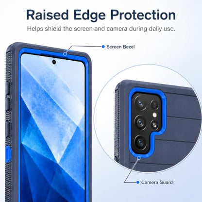 Three Layer Protective Case for Samsung Galaxy S23 Ultra,Black and Blue Dual Color,Heavy Duty Drop Protection Case