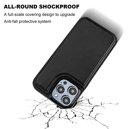 ONETOP for iPhone 14 Pro Max Wallet Case with Credit Card Holder,Black | Kickstand,ID/Cash Holder,Case Wallet with Card Slots,Double Magnetic Clasp,Durable PU Leather Shockproof Cover for Women Men - color: Black