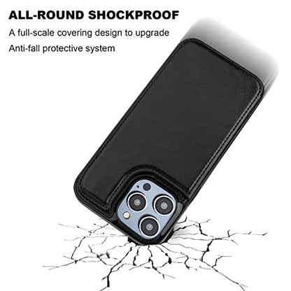 ONETOP for iPhone 14 Pro Max Wallet Case with Credit Card Holder,Black | Kickstand,ID/Cash Holder,Case Wallet with Card Slots,Double Magnetic Clasp,Durable PU Leather Shockproof Cover for Women Men - color: Black