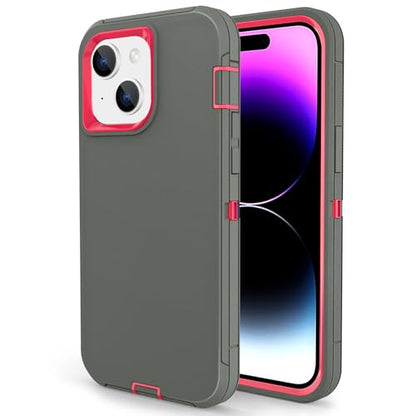 Compatible with iPhone 15 Case, Dual Layer Shockproof Full Body Cover Military Grade Drop Protection Heavy Duty Phone Case for Apple Phone 15/14/13 6.1 inch (Grey/Rose) - color: Grey/Rose