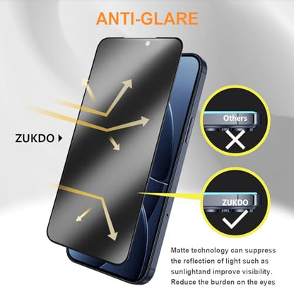 2 Pack for iPhone 17 Pro Max 6.9" Matte Privacy Screen Protector Anti-glare Anti-spy Tempered Glass Film Anti-fingerprint Easy Installation - size: iPhone 17 Pro Max