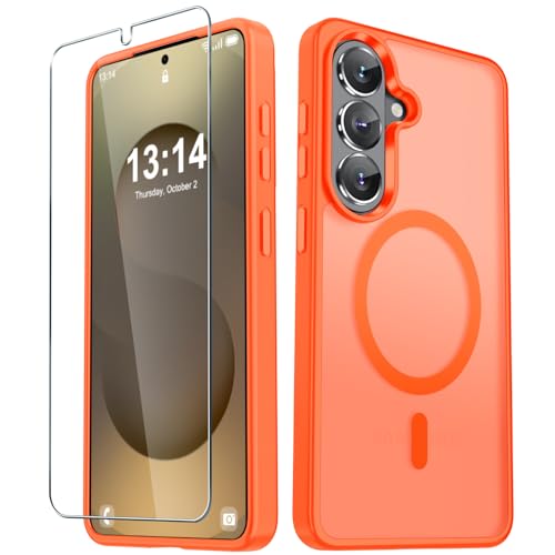 YENAPOON for Samsung Galaxy S26 Case, Matte Magnetic Phone Cover, Orange | Fit for MagSafe, Screen Protector included, Shockproof Military Grade Protection, Translucent Frosted Back - color: Orange, size: For Galaxy S26