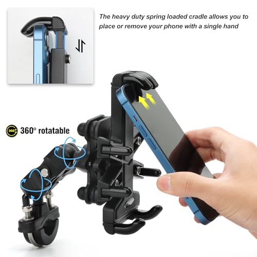nibbi Motorcycle Phone Mount with Vibration Dampener Ajustable Cell Phone Holder Handlebar for Bike Bicycle Scooter ATV Fit 4.7''-7.1'' Cell Phone - style: U-Bracket Mount