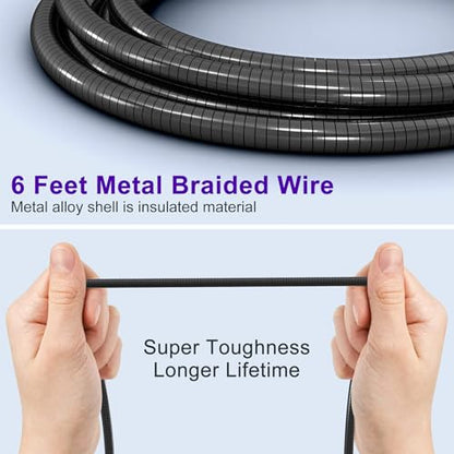6FT Chew Proof Metal USB to Lightning iPhone Charger Cord, Cat Proof, Black