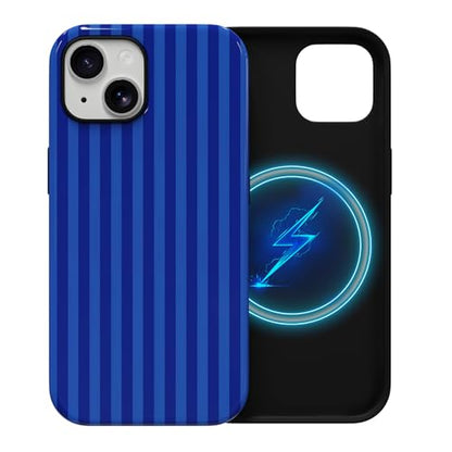 Skyseaco Compatible with iPhone 15 Case with MagSafe, Cute Striped Phone Case for Women Girls, Soft TPU + Hard PC Dual Layer Shockproof Glossy Protective Cover, Navy Blue - color: Navy Blue, size: iPhone 15