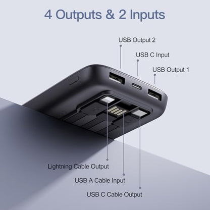 2026 2-Pack 10000mAh Portable Charger Battery Pack with Built in Cables - color: Blue