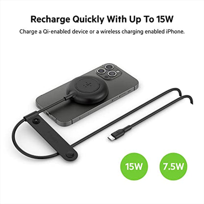 Belkin 7.5W Magnetic Portable Wireless Charger Pad, Magsafe Compatible, iPhone 14, 13, 12, 11, XS Max, X, 8, 7, 6s, 6, Plus - 6.6ft/2M Long Cable - style: Power Supply Not Included
