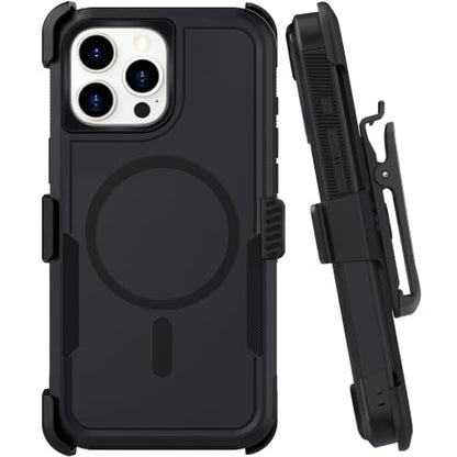Belt Clip Holster Compatible with iPhone 14 Pro Max Defender Case with 360° Rotating Stand - Heavy-Duty Protection, Drop-Proof and Shock-Resistant, Magnetic, Black - size: iPhone 14 ProMax 6.7