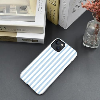 Compatible with iPhone 15 Case,Glossy 2-in-1 Sleek All-Inclusive Dual-Layer Material Soft TPU + PC Back for Blue Stripes Geometric Pastel Summer Beach - color: Blue Stripes Geometric Pastel Summer Beach-Glossy, size: iPhone 15