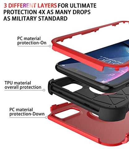 Diverbox for iPhone Xr Case [Shockproof] [Dropproof] [Dust-Proof],Heavy Duty Protection Phone Case Cover for Apple iPhone XR - color: Red-3in1