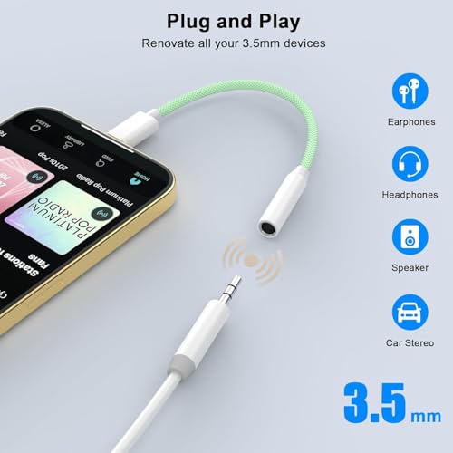 [Apple MFi Certified] USB C to 3.5mm Headphone Adapter for iPhone 17 16 iPad - color: Green