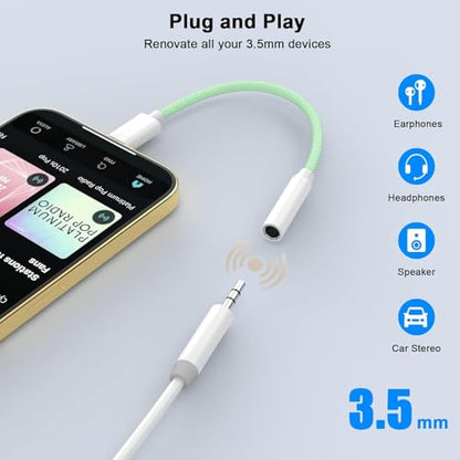 [Apple MFi Certified] USB C to 3.5mm Headphone Adapter for iPhone 17 16 iPad - color: Green