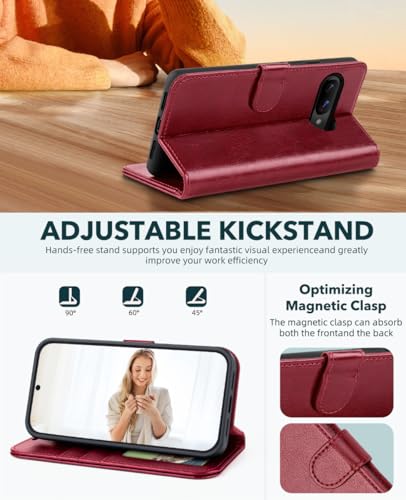 OCASE Compatible with Google Pixel 10a Wallet Case, PU Leather Flip Folio Case with Card Holders RFID Blocking Kickstand [Shockproof TPU Inner Shell] Phone Cover 2026, Red - color: Red