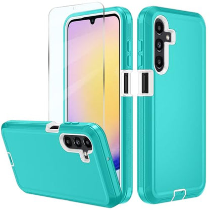 for Samsung Galaxy A16 5G case,A16 5G Heavy Duty case,with A Tempered Glass Screen Protector, [Military Grade Protective ] [Shockproof] [Dropproof] [Dust-Proof] (with Belt Clip-Teal/White) - color: with Belt Clip-Teal/White