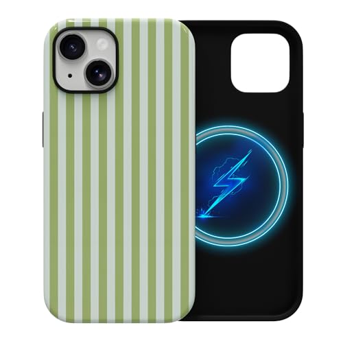 Skyseaco Compatible with iPhone 15 Case with MagSafe, Cute Striped Phone Case for Women Girls, Soft TPU + Hard PC Dual Layer Shockproof Glossy Protective Cover, Sage Green - color: Sage Green, size: iPhone 15