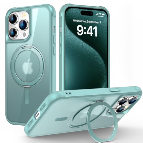Designed for iPhone 15 Pro Case with 360° Rotatable Magnetic Ring Stand [Compatible Mag-Safe] [Military Grade Protection] Translucent Matte Phone Cases for Women Men 6.1'', Green - color: Green, size: Iphone 15 PRO