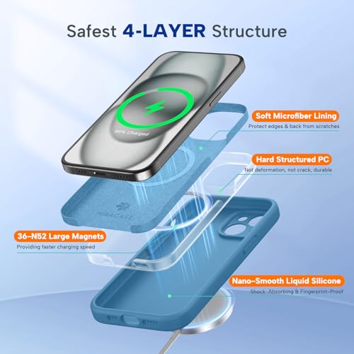 miracase Compatible with iPhone 15 Case, [Soft Anti-Scratch Microfiber Lining], Liquid Silicone Case Gel Rubber Shockproof Drop Protection Phone Case for iPhone 15, Capri Blue - color: Capri Blue, size: iPhone 15
