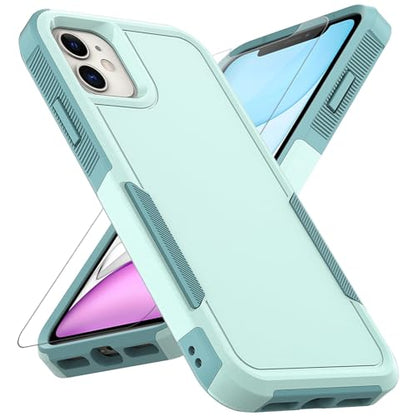 for iPhone 11 Case: Dual Layer Protective Heavy Duty Cell Phone Case Shockproof Rugged Bumper Tough with Screen Protector - 16ft Military Grade Drop Tested for Appple iPhone 11 (6.1 inch), Green - color: Mint Green (PC) + Mint Green (TPU)