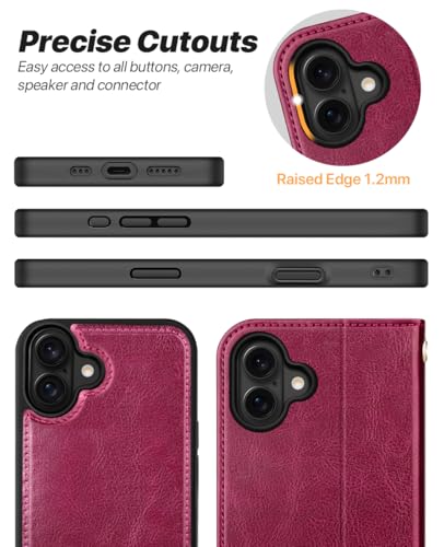 OCASE for iPhone 17 Detachable Wallet Case with Card Holder, 2 in 1 PU Leather Flip Folio with RFID Blocking Stand Wrist Strap Shockproof Phone Cover 6.3 Inch 2025, Burgundy - color: Burgundy, size: iPhone 17
