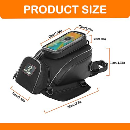 Motorcycle Tank Bag Magnetic, Featuring an Touch Screen Cell Phone Bag up to 7.2 Inch, Universal Gas Oil Fuel Tank Bag with Waterproof Cover & 3 Magnets & 4 Straps & 1 Shoulder Strap - style: Tank Bag