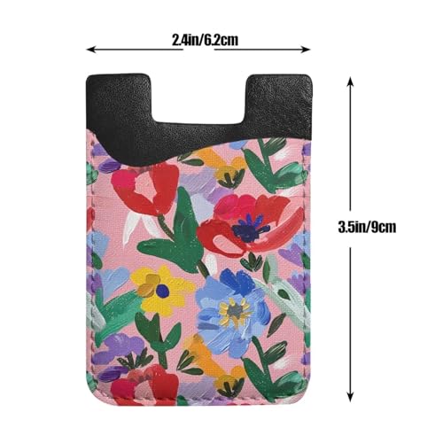 Hippie Red Card Holder Phone Wallet Floral Flower Adhesive Slim Credit Card Holder for Cell Phone and Phone Case Card Holder Stick on Wallets - color: Hippie Flowers