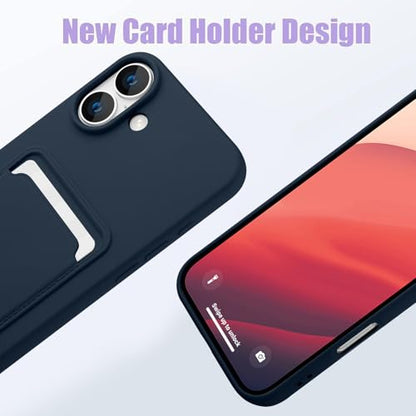 MZELQ Compatible with iPhone 16 Case Card Holder -Blue | Wallet Cover,Camera Protection + Screen Protector Soft Card Slot Phone Case - color: Blue, size: iPhone 16