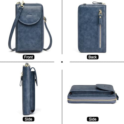 S-ZONE Small Crossbody Bags for Women Phone Purse RFID Blocking Wallet | Card Slots, Vegan Leather, Anti-theft, Multi Pockets, Detachable Adjustable Strap, Travel Eveyday Outing - color: Navy Blue