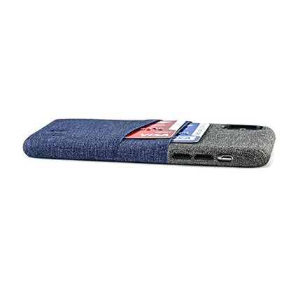 Dockem Luxe Wallet Case for iPhone X/XS: Slim Minimalist Case w/ 2 Credit Card Holder Slots: UltraGrip Canvas Style Synthetic Leather [5.8, Blue] - color: Blue and Grey