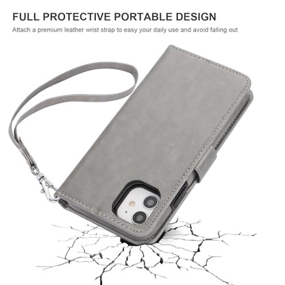 Bocasal Detachable Wallet Case Card Holder for iPhone 11, Grey | Kickstand Card Slots Holder PU Leather Magnetic Shockproof Wrist Strap Removable Flip Protective Cover 6.1 inch - color: Gray