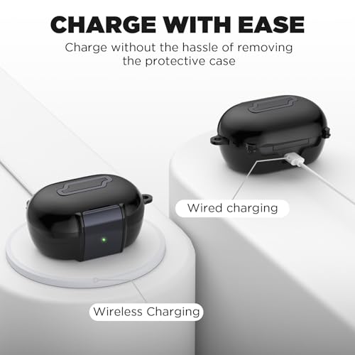 for Bose New QuietComfort Earbuds Case (2024), TPU Protective Cover with Phone Holder Stand & Double Safety Lock, Supports Wireless Charging, Includes Carabiner and Cleaning Pen (Black) - color: Black