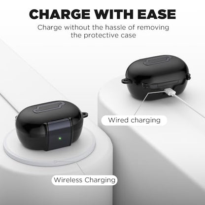 for Bose New QuietComfort Earbuds Case (2024), TPU Protective Cover with Phone Holder Stand & Double Safety Lock, Supports Wireless Charging, Includes Carabiner and Cleaning Pen (Black) - color: Black