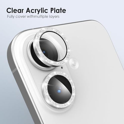 TENOC Camera Lens Protector for iPhone 16 & 16 Plus, Silver Glitter - size: iPhone 16/16 Plus