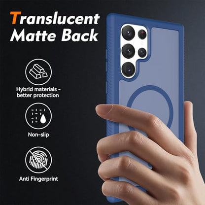 for Samsung Galaxy S22 Ultra Case Magnetic, Compatible with Magsafe 6.8-Inch Slim Fit 360 Heavy Duty Protector Wireless Charging Shockproof Anti-Slip TPU and PC Protective Phone Cover, Blue - color: Blue