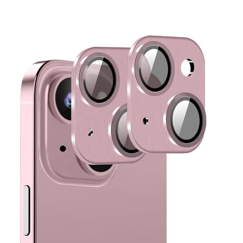 [Pink][2 Pack] Camera Lens Protector for iPhone 15/15 Plus,Ultra HD 9H Tempered Glass Camera Cover screen Metal Ring Case Friendly Scratch Resistant Easy to Install - color: Pink