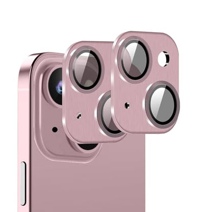 [Pink][2 Pack] Camera Lens Protector for iPhone 15/15 Plus,Ultra HD 9H Tempered Glass Camera Cover screen Metal Ring Case Friendly Scratch Resistant Easy to Install - color: Pink