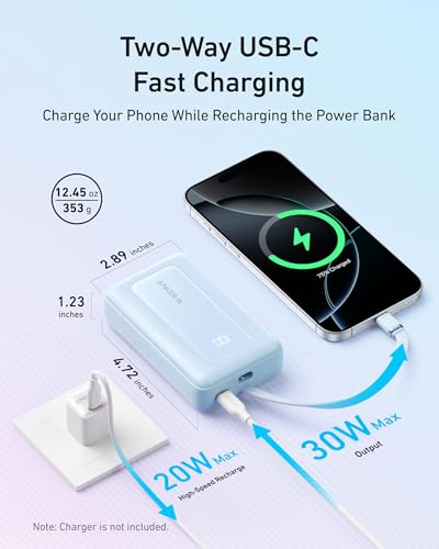 Anker Zolo Power Bank,20,000mAh 30W Portable Charger with Built-in USB-C - color: Black, size: 20000 MAh