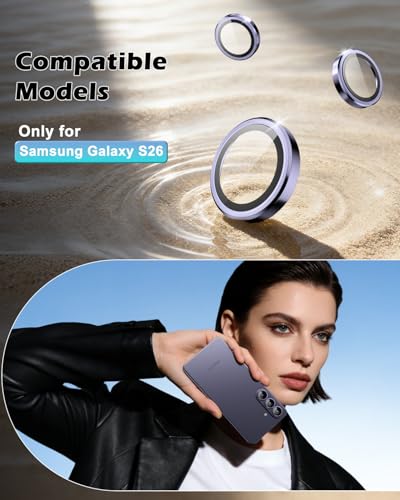 CloudValley for Samsung Galaxy S26 Camera Lens Protector, 9H Tempered Glass + Aluminum Alloy Lens Protective Ring Ultra-HD Tempered Glass Cover,Purple - color: Purple