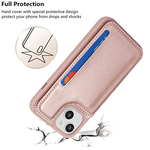 iCoverCase Compatible with iPhone 14 Case with Card Holder, Wallet Case for Women Men RFID Blocking PU Leather Protective Phone Case 6.1 Inch (Rose Gold) - color: Rose Gold