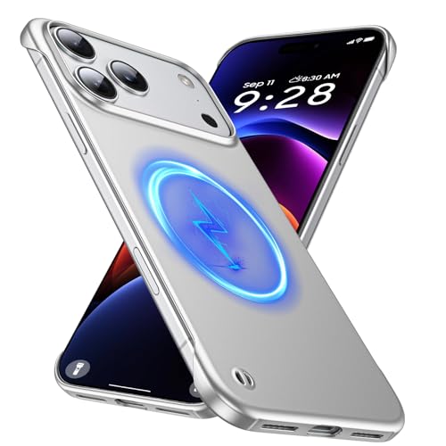 GRECAZO Magnetic Ultra Thin Frosted Designed for iPhone 17 Pro Max Frameless Case 6.9 inch [Compatible with MagSafe] Slim Minimalist Lightweight Matte Hard Cover Protective Borderless Case- Silvery - color: Silvery, size: iPhone 17 Pro Max