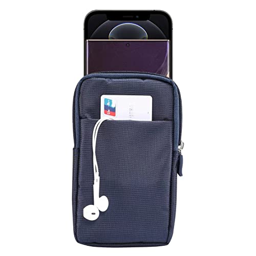 Multifunction Dual Phone Holster Men, Nylon Cell Phone Case Holder Mens Belt Pouch Loop/Clip, Smartphone Belt Wallet Purse 2 Zipper Pockets Compatible with iPhone 14 Pro Max Case 13 Pro Max, Black - color: Jewel Blue