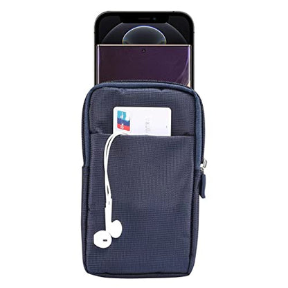 Multifunction Dual Phone Holster Men, Nylon Cell Phone Case Holder Mens Belt Pouch Loop/Clip, Smartphone Belt Wallet Purse 2 Zipper Pockets Compatible with iPhone 14 Pro Max Case 13 Pro Max, Black - color: Jewel Blue