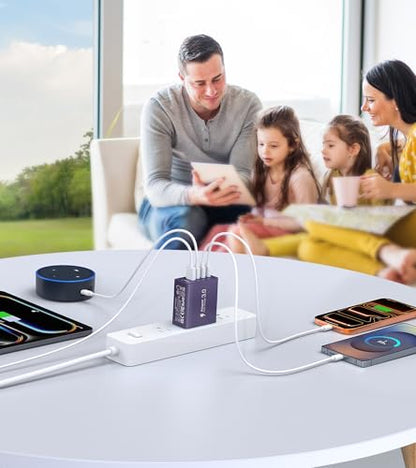 [2Pack] 60W USB C Plug,5-Port Fast Charger Block PD+QC Cube Wall Charging Box Brick for iPhone 17/16/15/14/13 for Samsung Galaxy S25/S24/S23/S22/S21+/S21 Ultra, Magsafe Wireless Charger,(Purple) - color: Purple